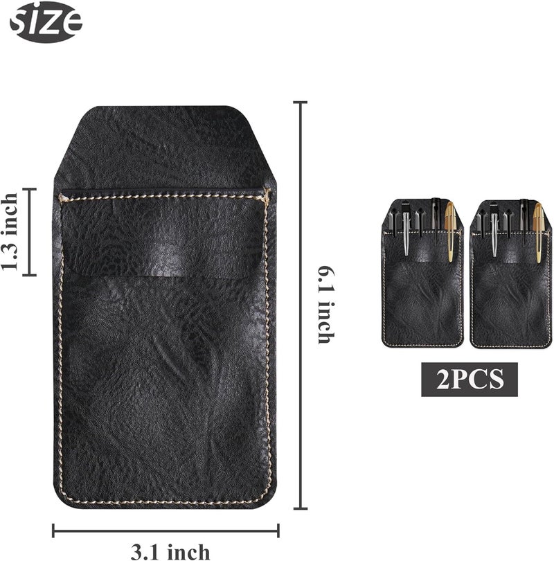 Haecsfl 2 Pieces PU Leather Pocket Protector,Pen Pouch Holder Organizer for Shirts, Lab Coats, Pants - Multi-Purpose - Holds Pens, Pointers, Pencils, and Notes(2-Black) - Image 4